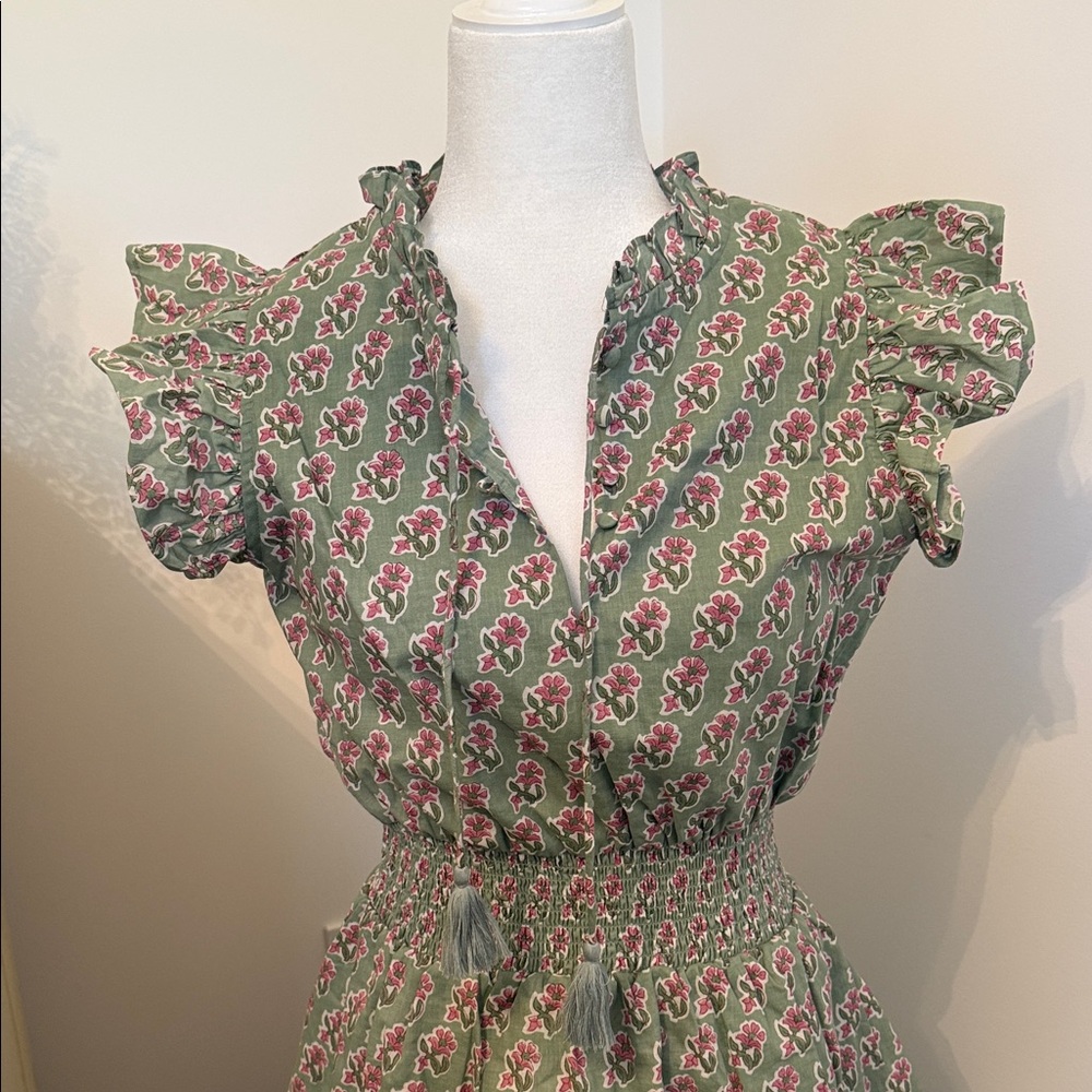 Green Floral Ruffle Sleeve Women’s Dress